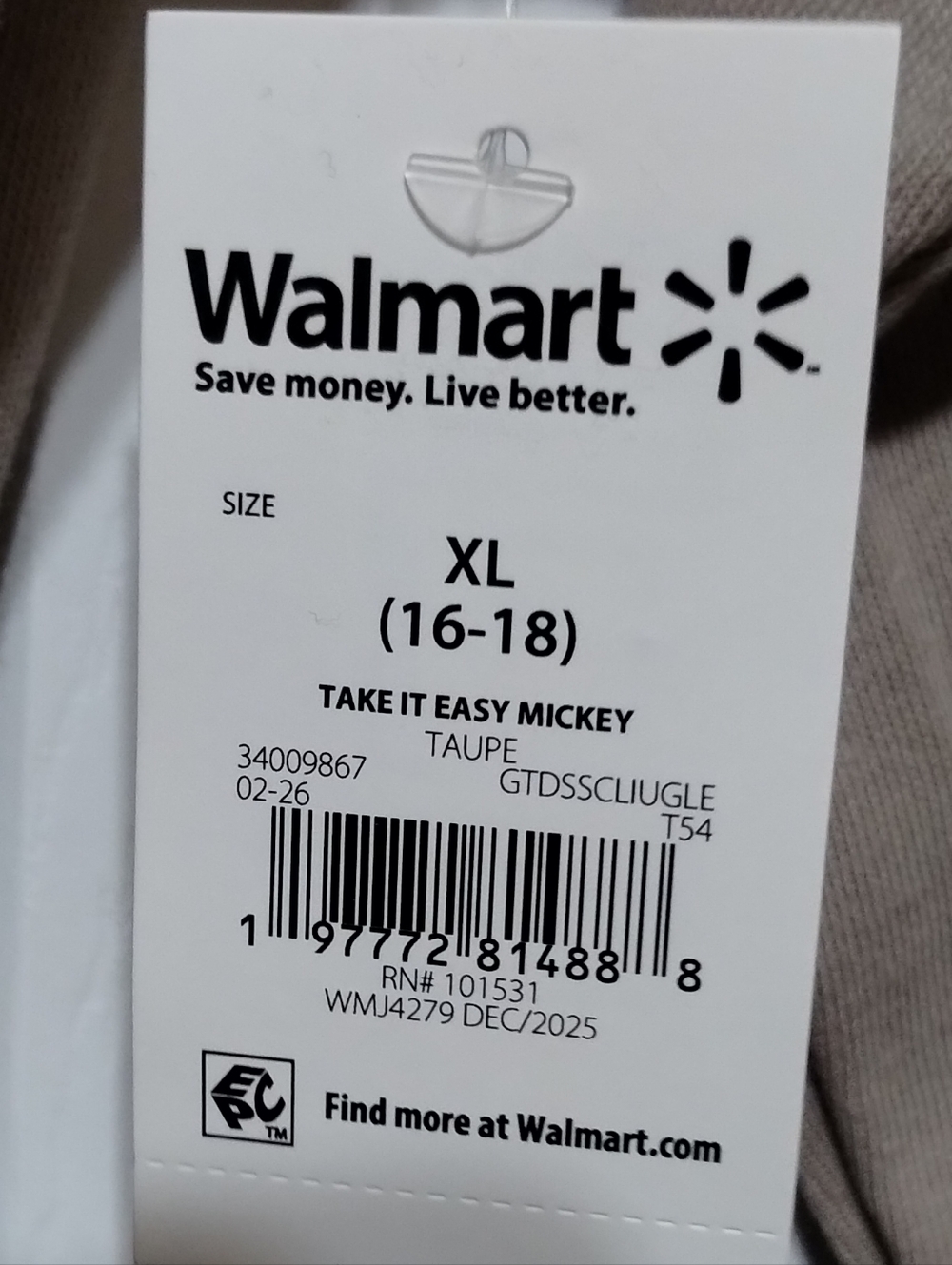 Mickey Mouse "Take It Easy" Graphic Sweatshirt Size XL - Taupe - Picture 6 of 6